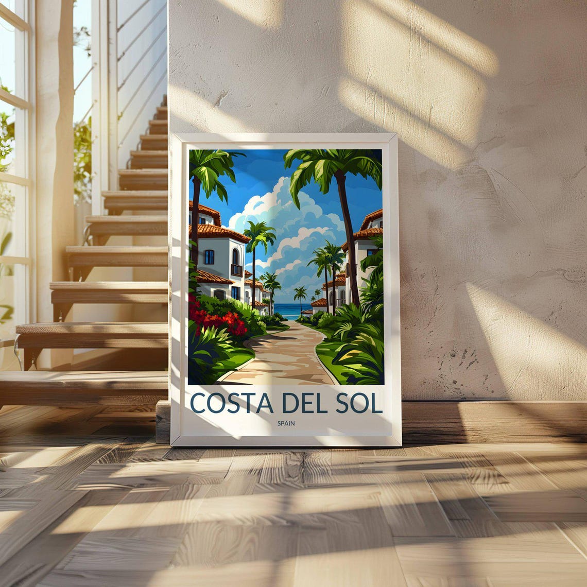 Costa Del Sol Spain Palm Lined Beachfront Villa Travel Poster - Image 3