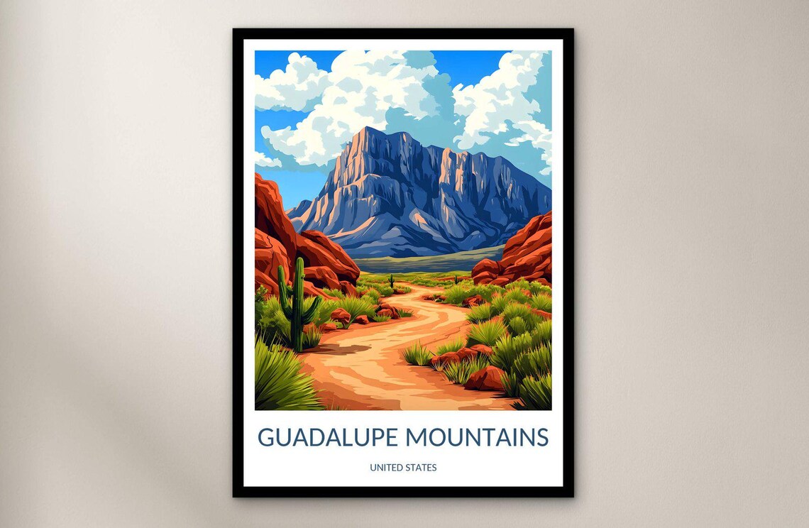 Guadalupe Mountains Texas Desert Trail Cactus Rugged Peak Scenic Poster