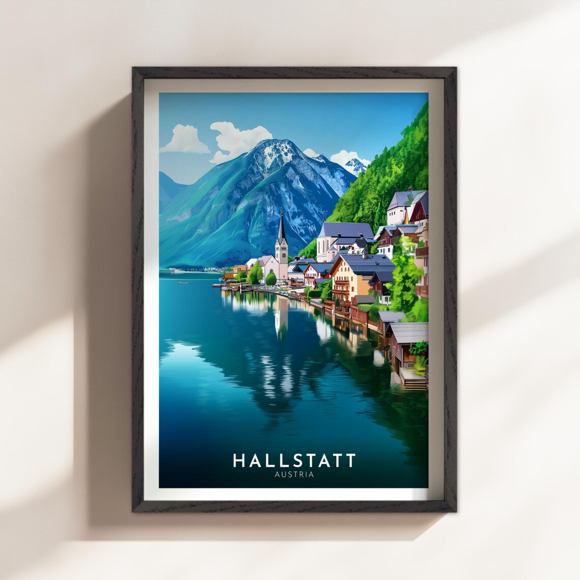 Hallstatt Austria Alpine Lake Village Snowy Mountain View Poster