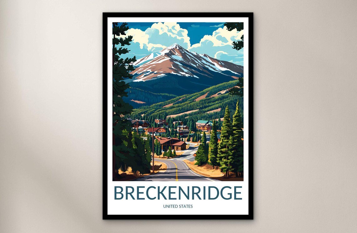Breckenridge Colorado Ski Town Mountain Peak Street Travel Poster