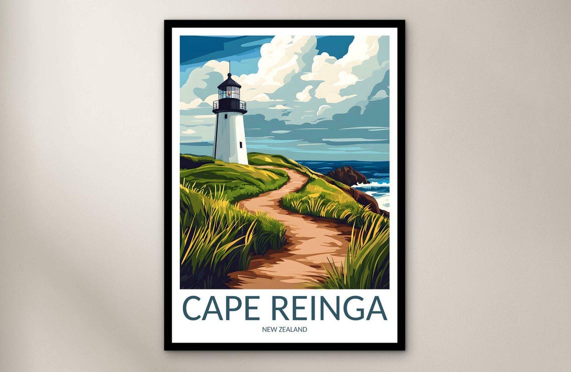 Cape Reinga New Zealand Lighthouse Green Headland Winding Path Poster