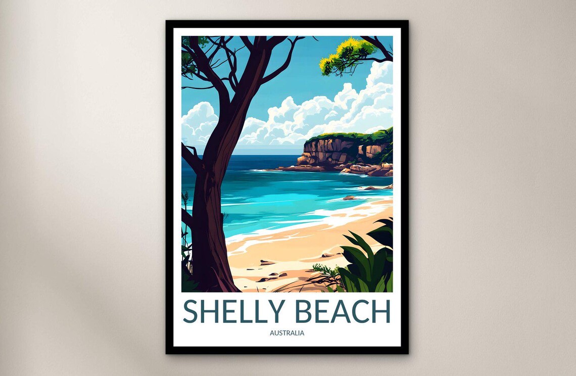 Shelly Beach Australia Turquoise Cove Tree Framed Travel Poster