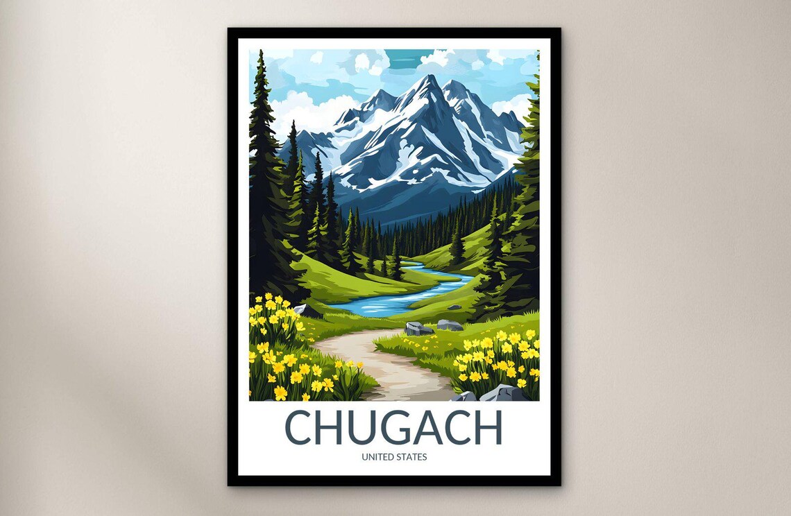 Chugach Alaska Mountain Trail Wildflower Meadow Scenic Travel Poster