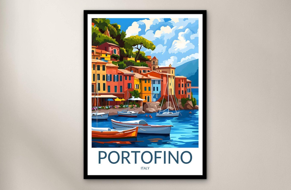 Portofino Italy Colorful Harbor Boats Ligurian Coast Travel Poster
