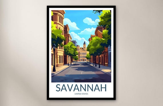 Savannah Travel Poster Wall Art Print United States Home Decor Gift North America Illustration