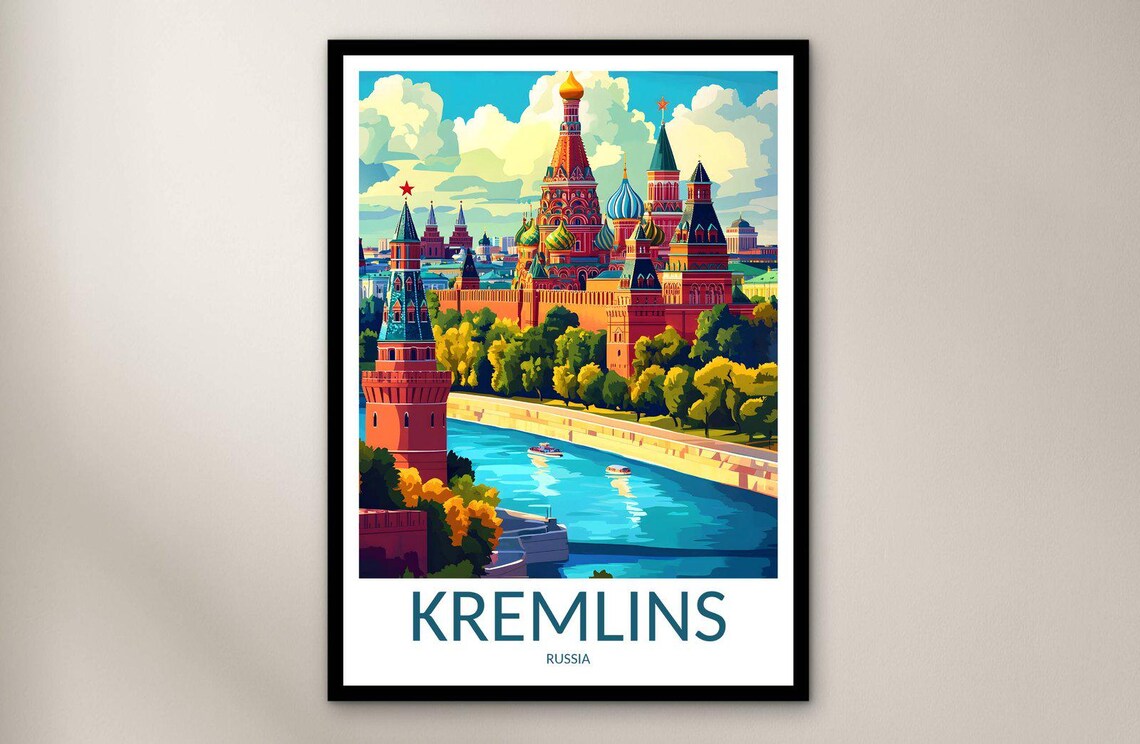 Kremlins St Basils Cathedral Onion Domes Vintage Travel Poster