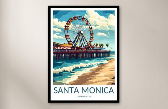 Santa Monica Travel Poster Wall Art Print United States Home Decor Gift North America Illustration