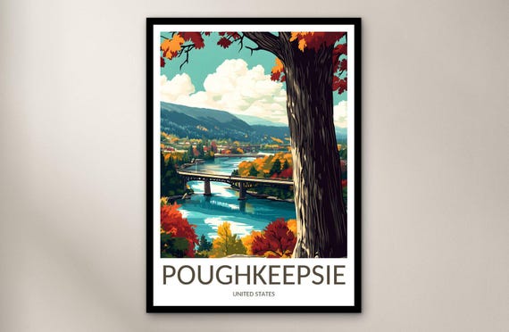 Poughkeepsie Travel Poster Wall Art Print United States Home Decor Gift North America Illustration