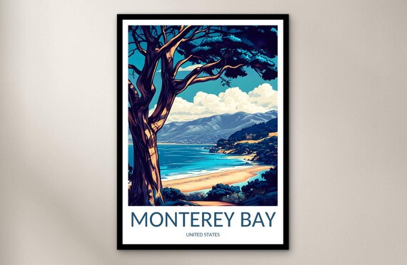 Monterey Bay California Cypress Tree Beach Daylight Travel Poster