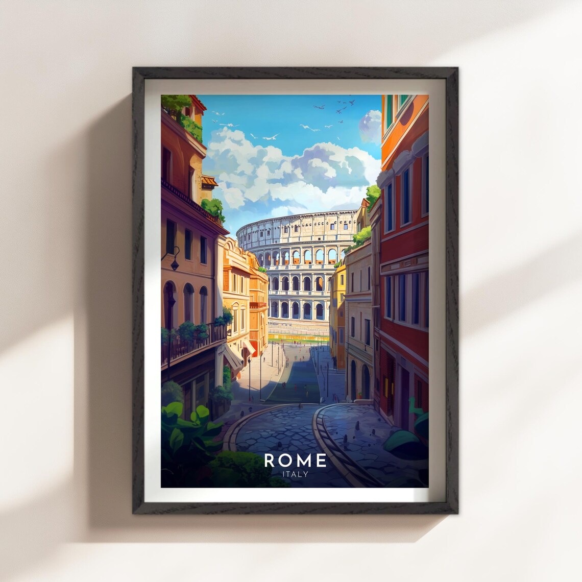 Rome Italy Colosseum Cobblestone Street Ancient Landmark Travel Poster