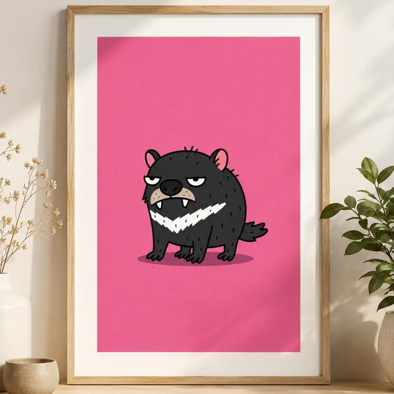 Tassie Tantrum Tasmanian Devil Funny Cartoon Grumpy Pink Animal Poster