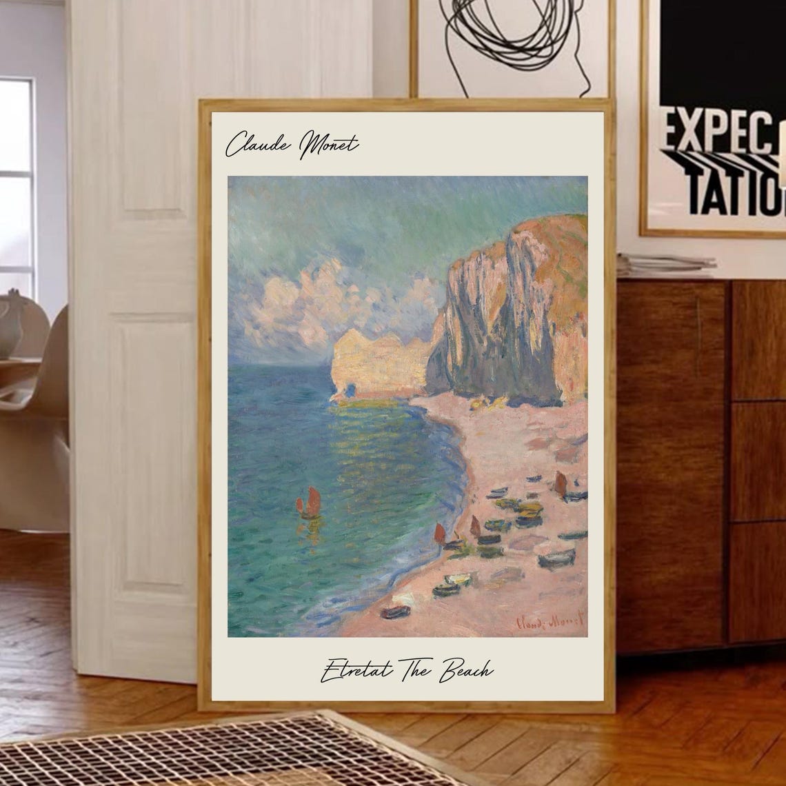 Claude Monet Etretat Beach Vintage Painting, Coastal Scene