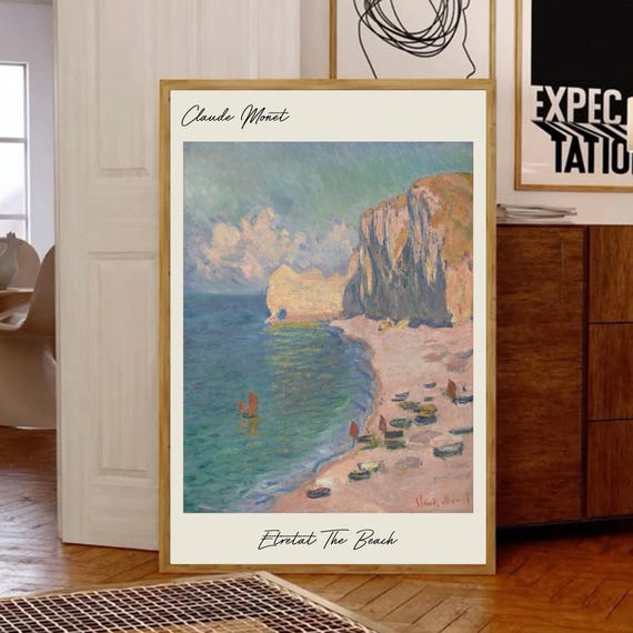 Claude Monet Etretat Beach Vintage Painting, Coastal Scene