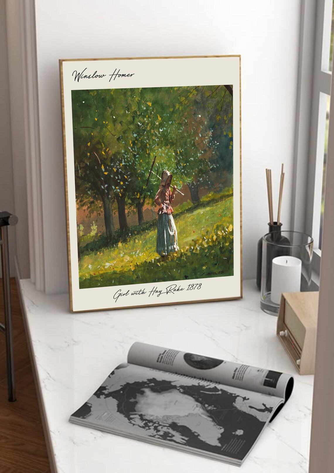 Winslow Homer Girl With Hay Rake, Vintage Painting - Image 3
