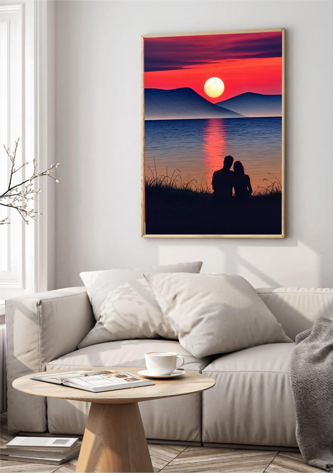 Romantic Sunset Couple Art, Vintage Scenic View - Image 2