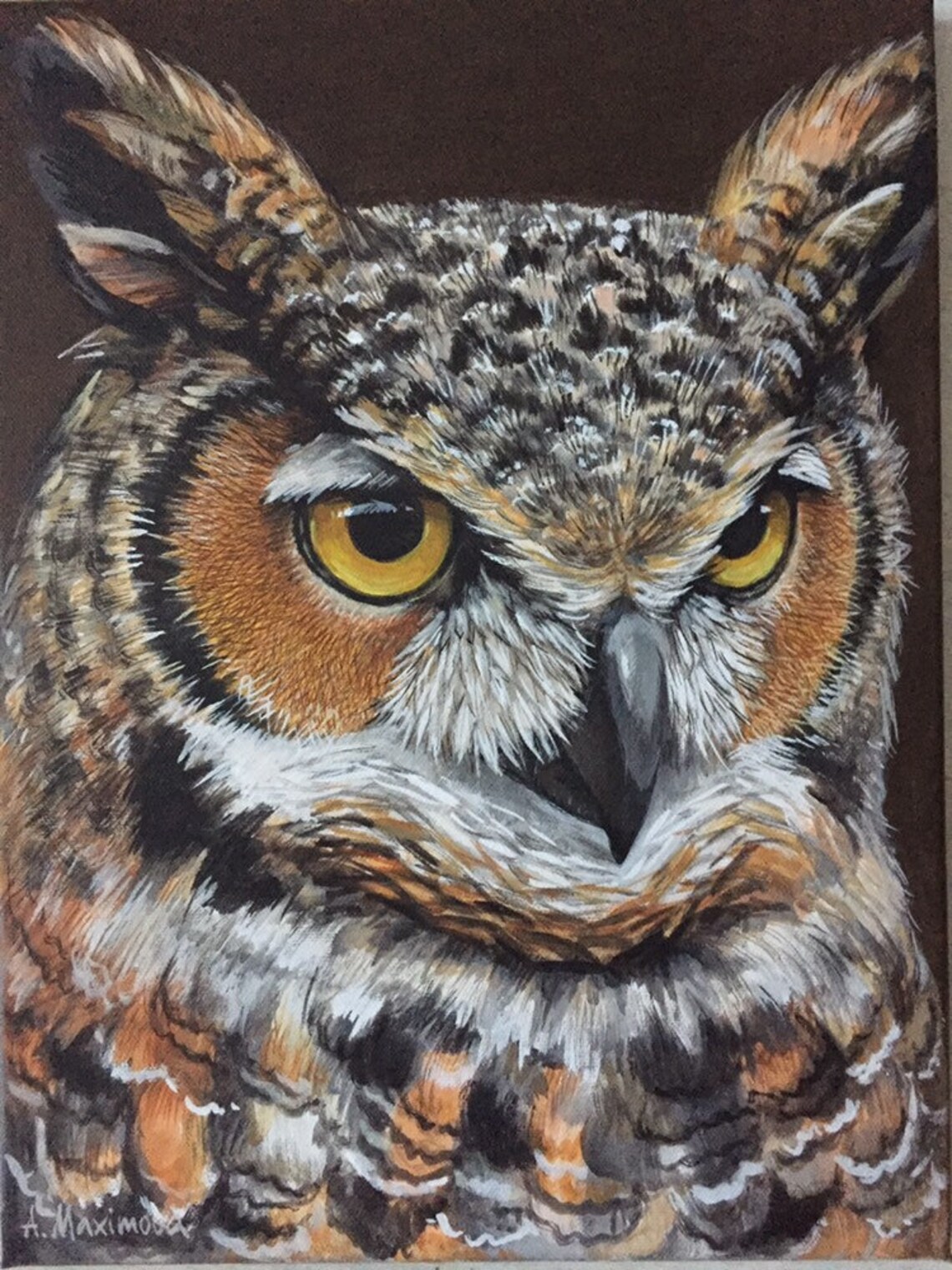 Great Horned Owl Original Acrylic Painting Art Print - Image 3