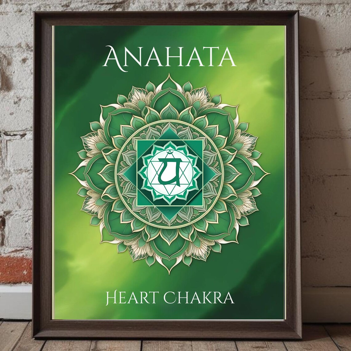 Anahata Heart Chakra Mandala Poster Green Spiritual Art Decor
