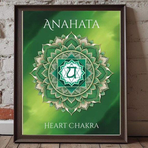 Anahata Heart Chakra Mandala Poster Green Spiritual Art Decor