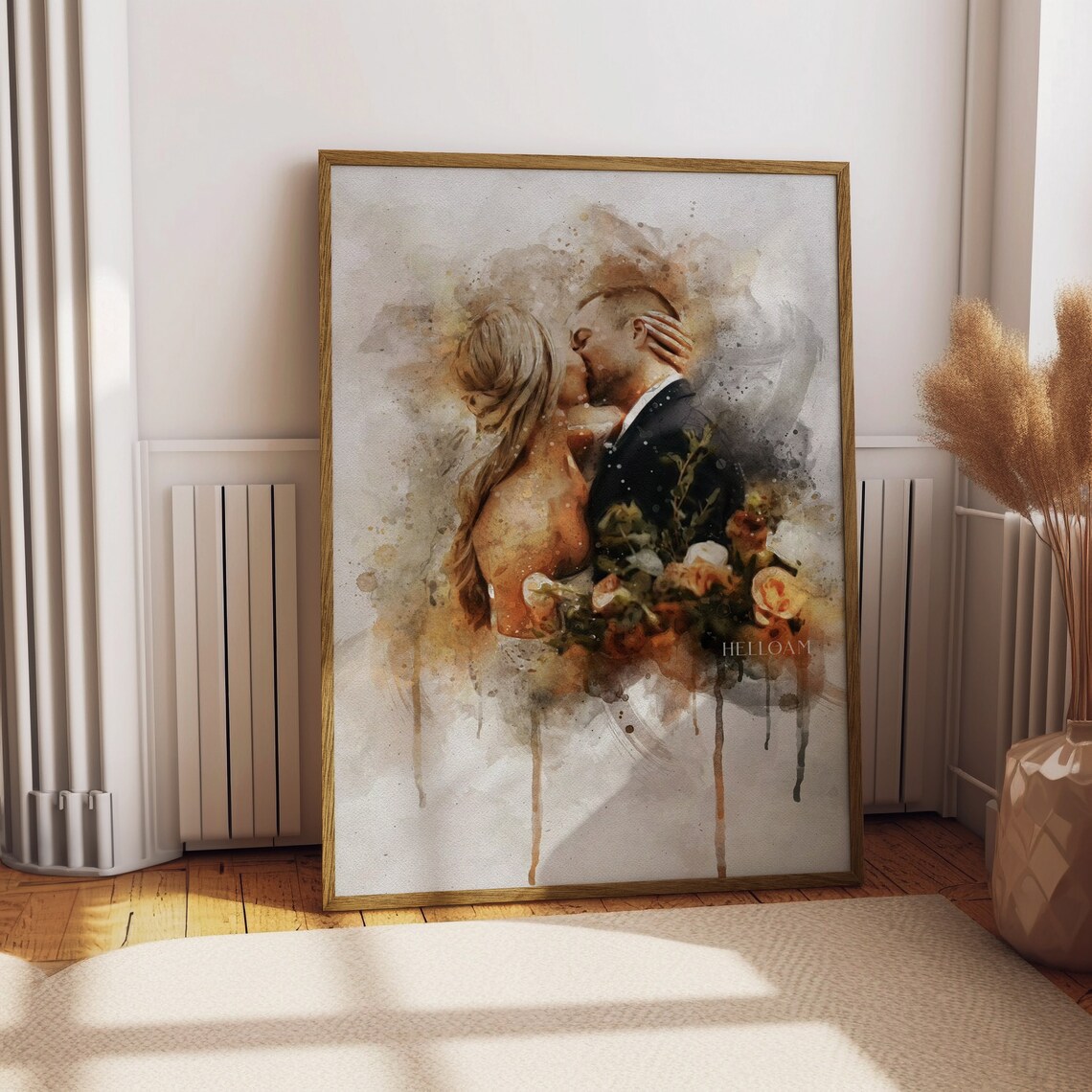 Watercolor Wedding Couple Kiss Portrait Custom Bride Groom Gift Print - Image 3