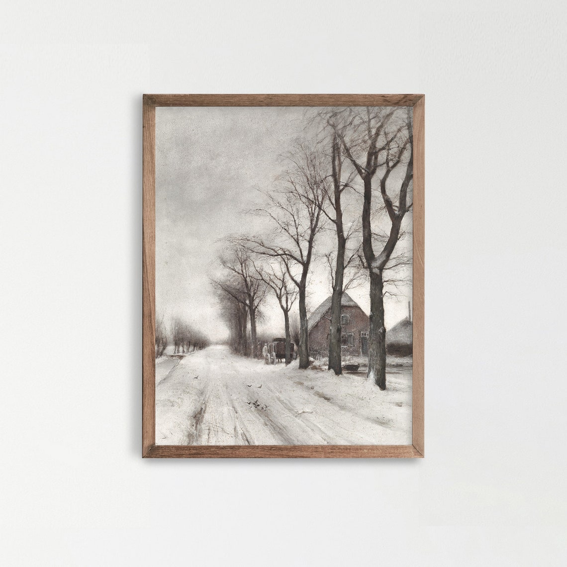 Vintage Quiet Snowy Tree Lined Winter Road Painting Art Poster