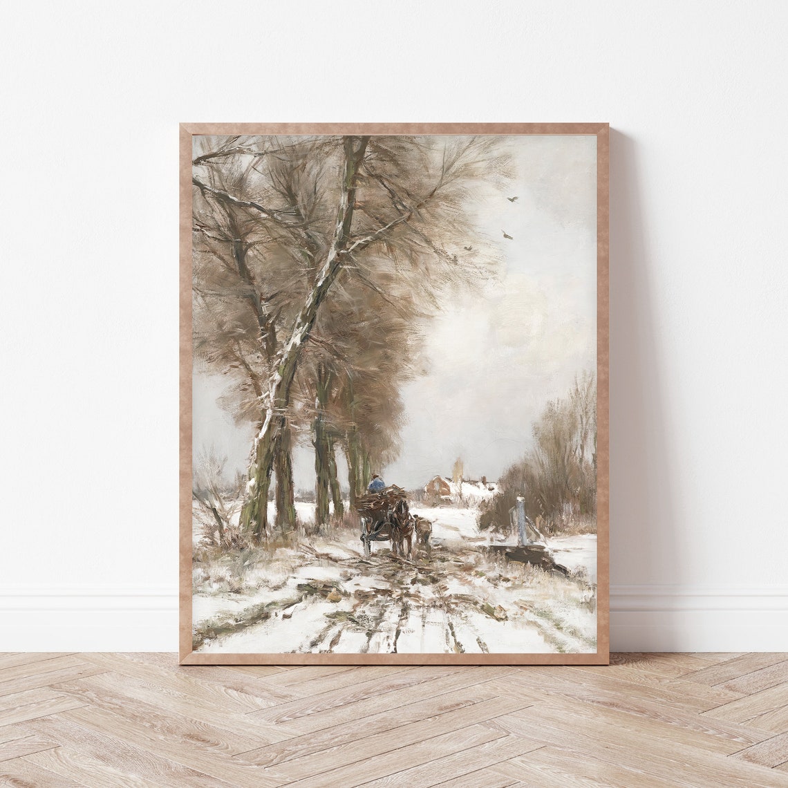 Horse Cart Snowy Rustic Country Road Winter Landscape Art Poster - Image 3