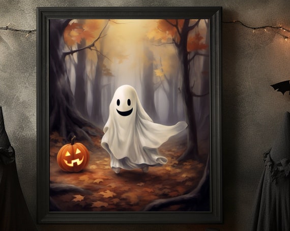Halloween Decor Cute Ghost Wall Art Spooky Season Vintage Painting Halloween Dark Cottagecore Gothic Halloween Pumpkin Decor