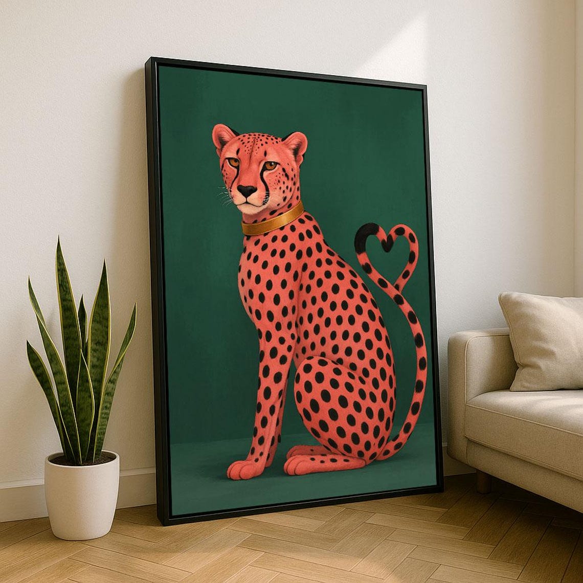 Bold Pink Cheetah Canvas Wall Art Print Modern Safari Living Room Decor Statement Piece