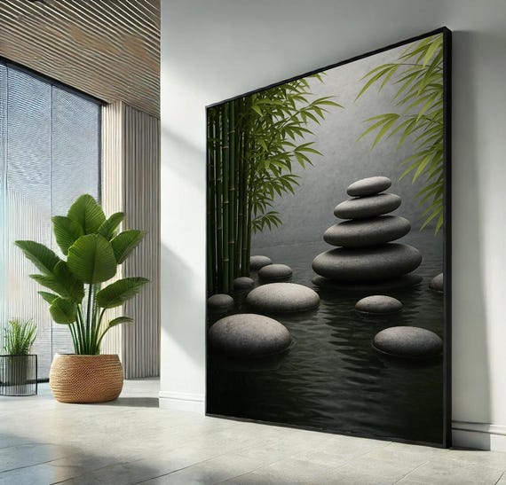 Zen Stones And Bamboo Tranquil Canvas Wall Art Print Minimalist Nature Decor Spa Meditation Room Postercalming Water Sceneready To Hang