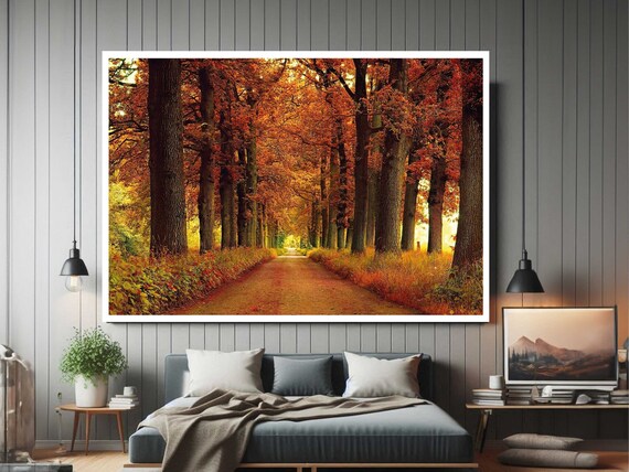 Autumn Forest Path Golden Orange Trees Fall Foliage Landscape Poster
