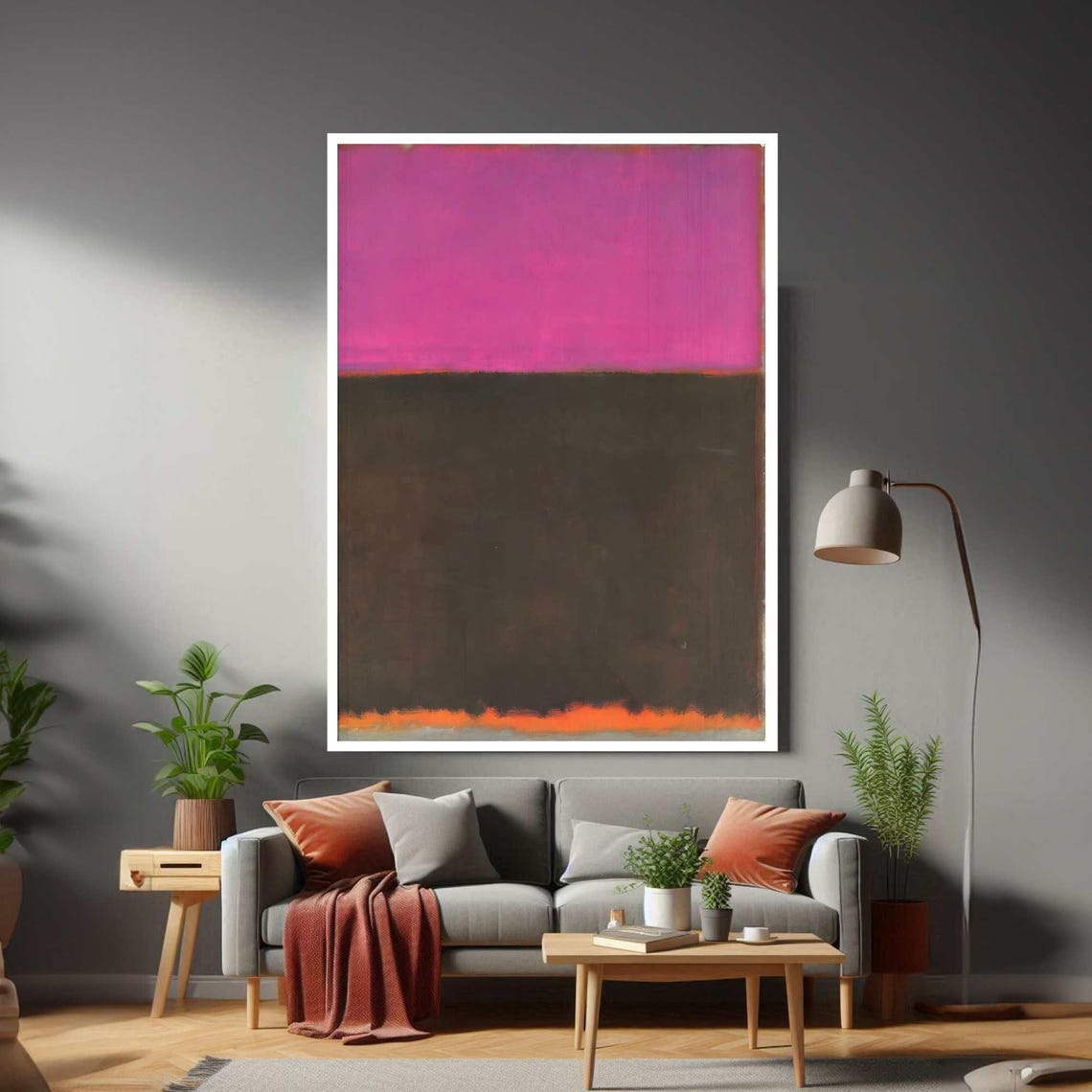 Bold Pink and Black Color Field Abstract Minimalist Art Poster