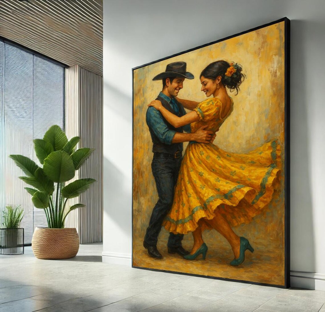 Cowboy Dancing With Lady Yellow Dress Country Western Romance Poster