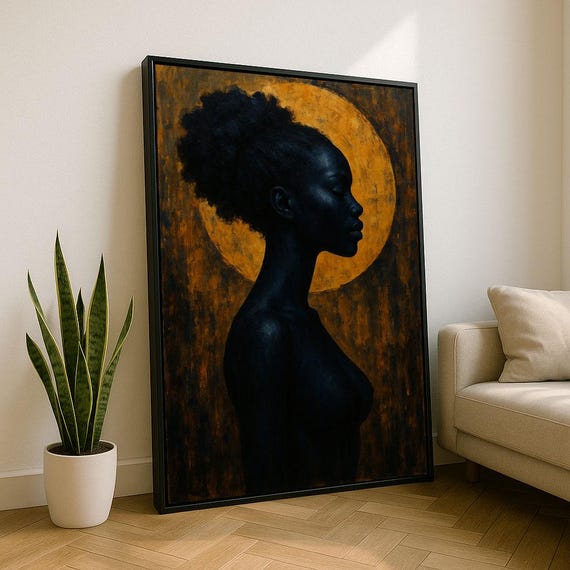 Bold African Woman Portrait Canvas Wall Art Print Minimalist Living Room Decor Statement Piece