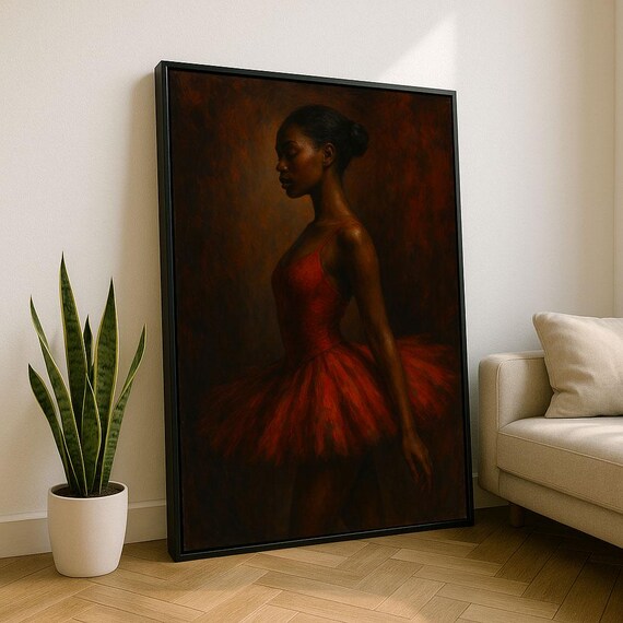 Elegant African Ballerina Canvas Wall Art Print Red Living Room Decor Statement Piece