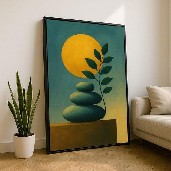 Calming Zen Stones And Sun Canvas Wall Art Print Minimalist Living Room Decor Ready To Hang