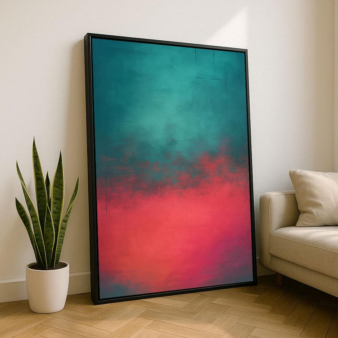 Teal Coral Abstract Gradient Textured Modern Minimalist Art Print