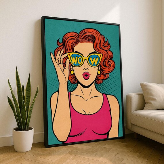 Vibrant Pop Art Woman Canvas Wall Print Retro Living Room Decor Statement Piece