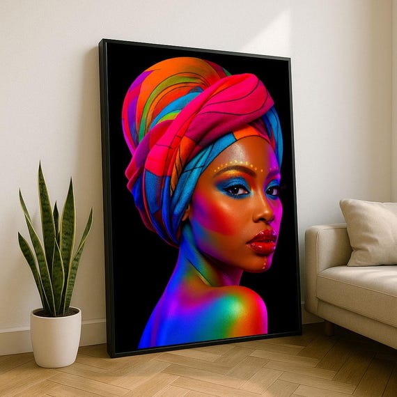 Bold African Woman Portrait Canvas Wall Art Print Vibrant Living Room Decor Statement Piece
