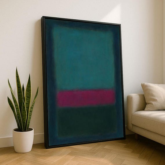 Mark Rothko Inspired Blue And Red Canvas Bold Color Field Painting For Contemporary Living Room Decor