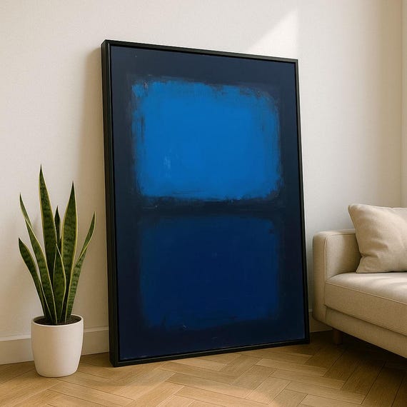 Bold Blue Rothko Style Color Field Canvas Wall Art Print Modern Living Room Decor Statement Piece