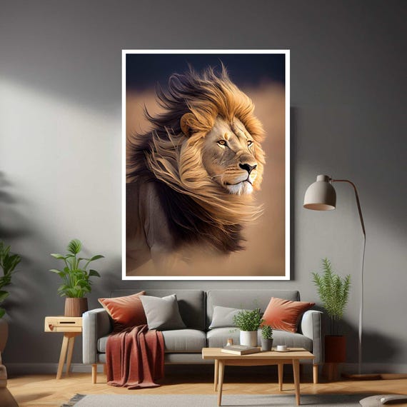 African Lion Animal Framed Modern Canvas Wall Art Print Ready To Hang Gift For Office Home Mom