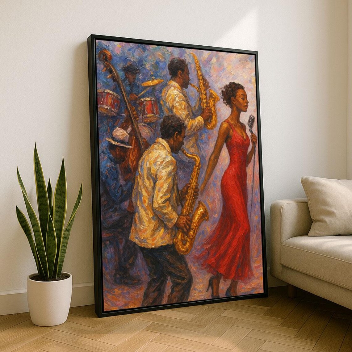 Jazz Band Saxophone Singer Live Music Colorful Painting Poster