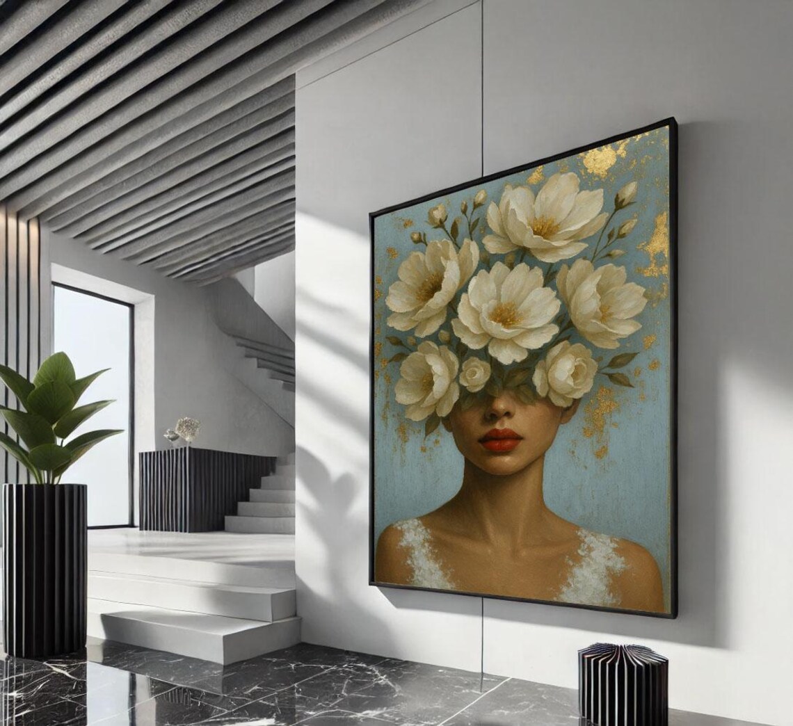 Floral Headpiece Woman Portrait With Gold Leaf Accents Poster