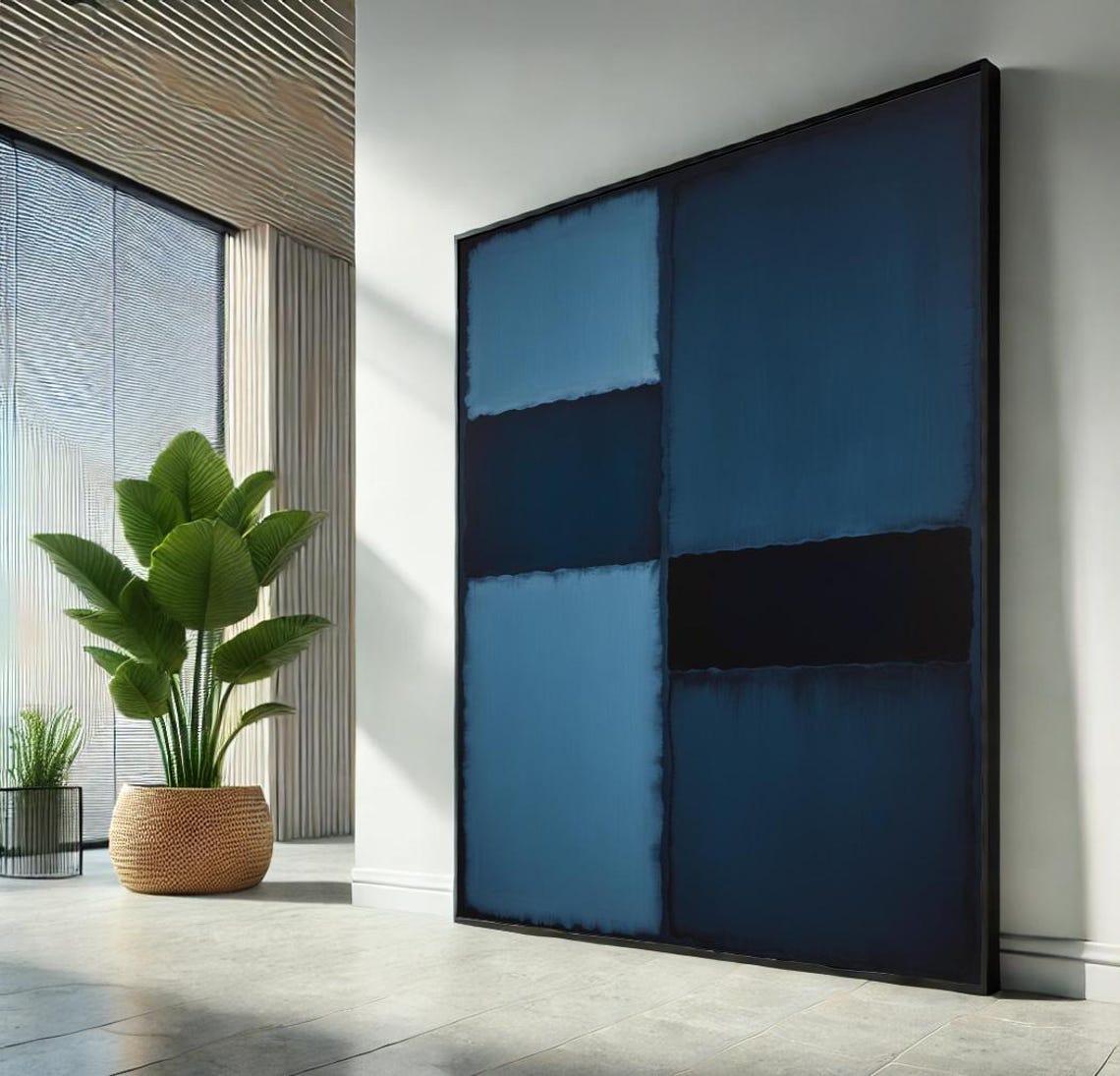 Navy Blue Black Color Field Blocks Modern Abstract Art Poster