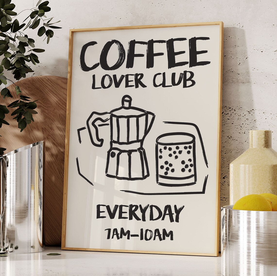 Coffee Lover Club Everyday Moka Pot Minimalist Kitchen Wall Art - Image 4