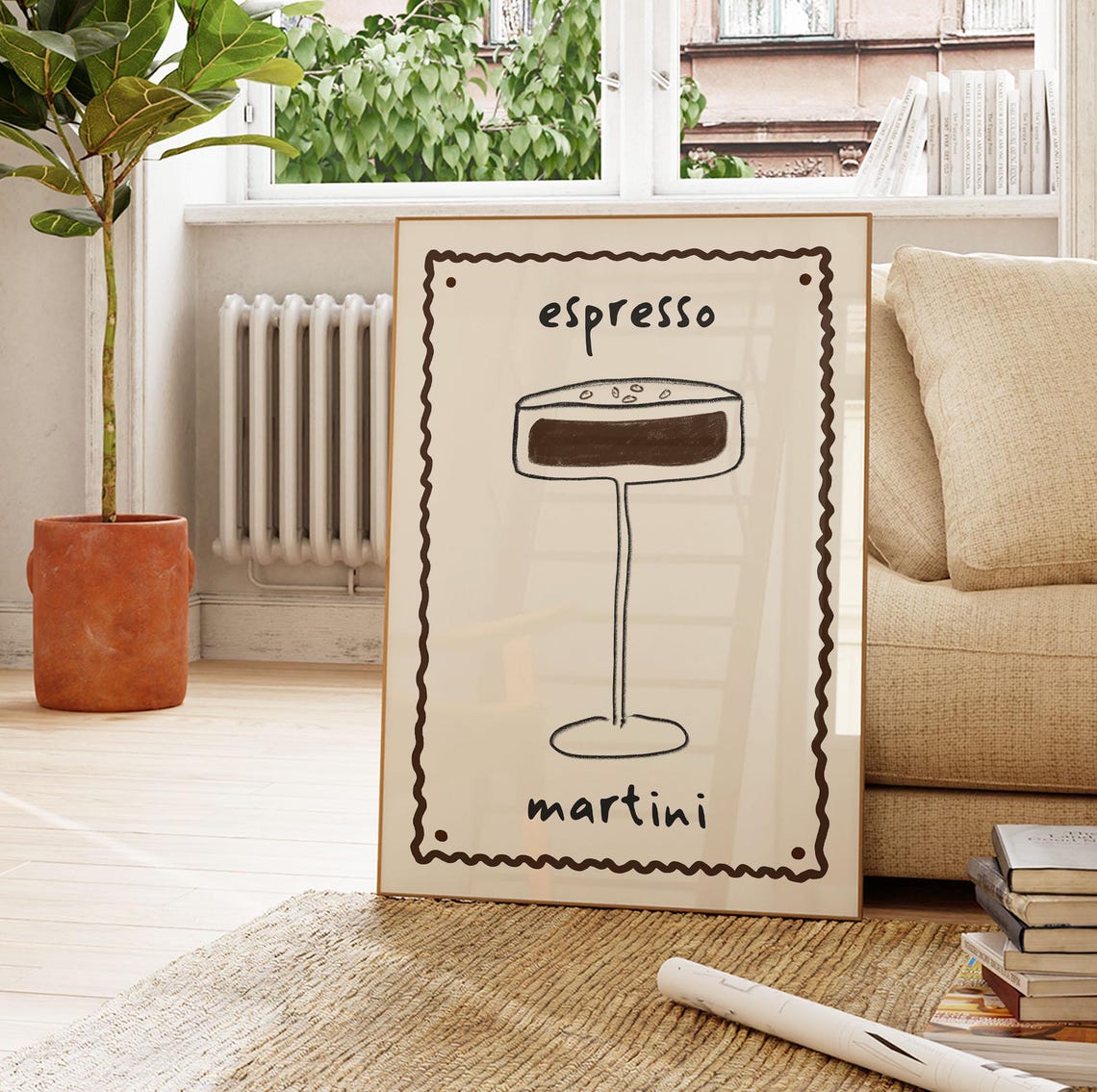 Espresso Martini Hand Drawn Wavy Border Cocktail Minimal Art Poster - Image 3