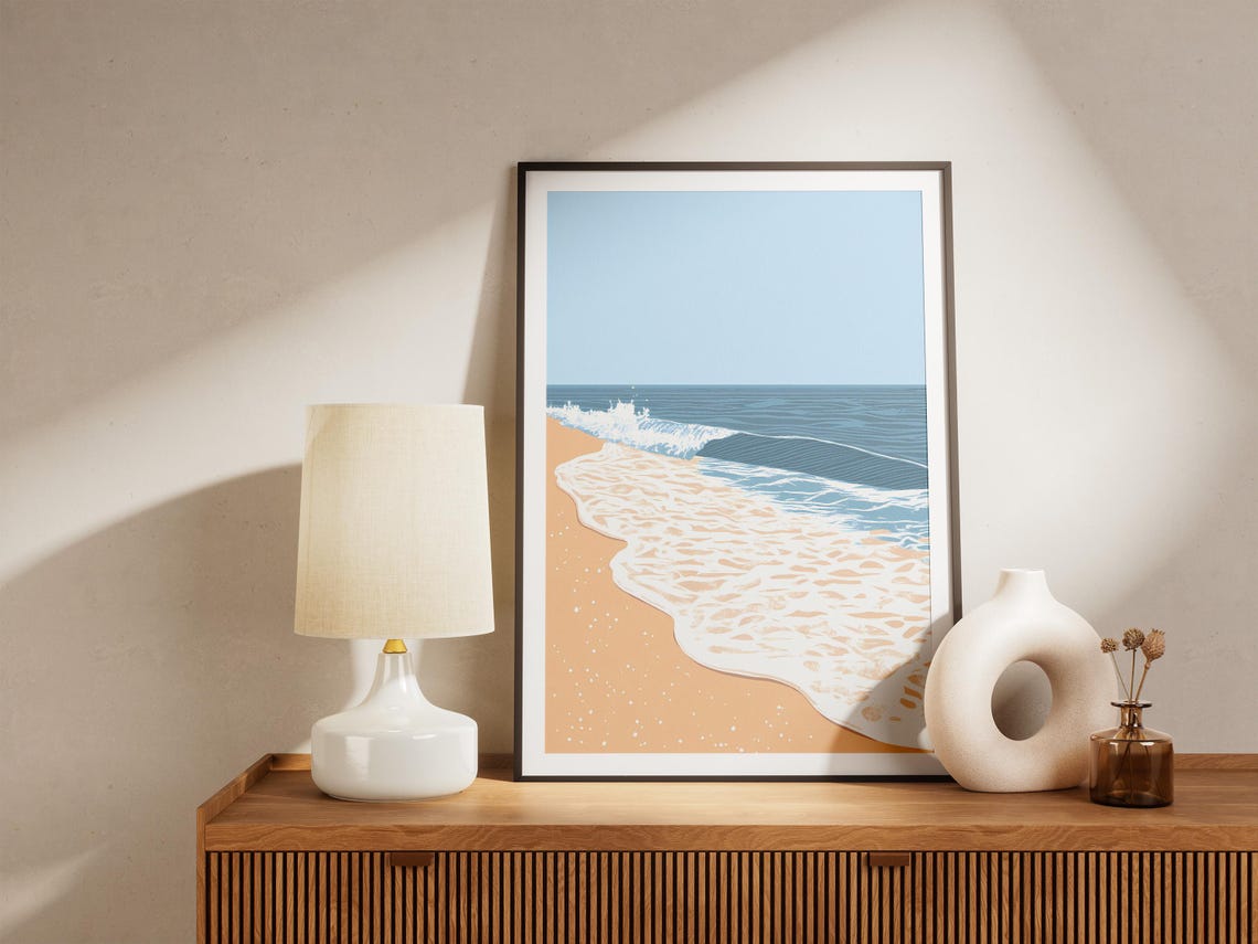 Gentle Ocean Wave Washing on Sandy Beach Minimalist Coastal Poster - Image 5
