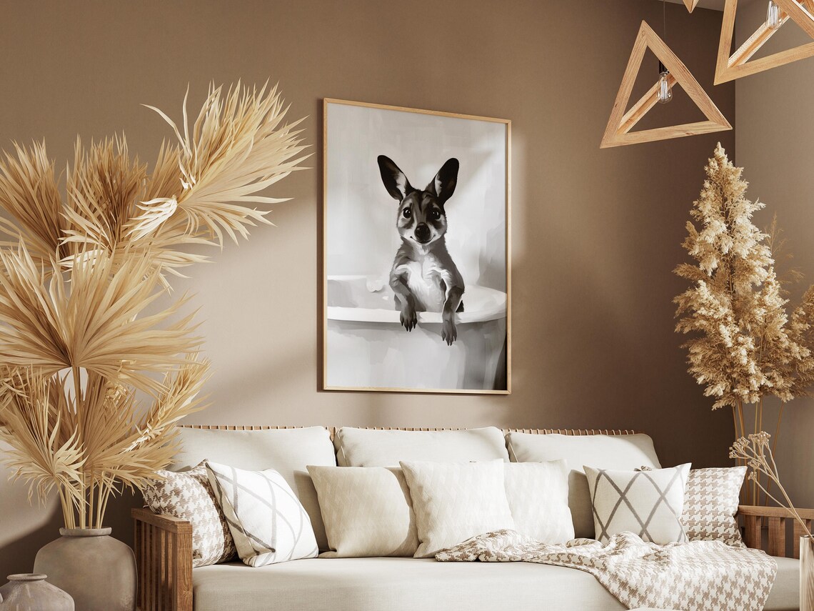 Kangaroo In Bathtub Poster Funny Animal Black And White Wall Decor - Image 3