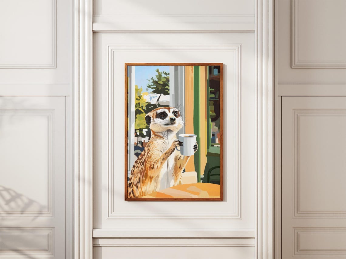 Meerkat Coffee Poster Funny Animal Cafe Wall Decor Whimsical Gift - Image 2