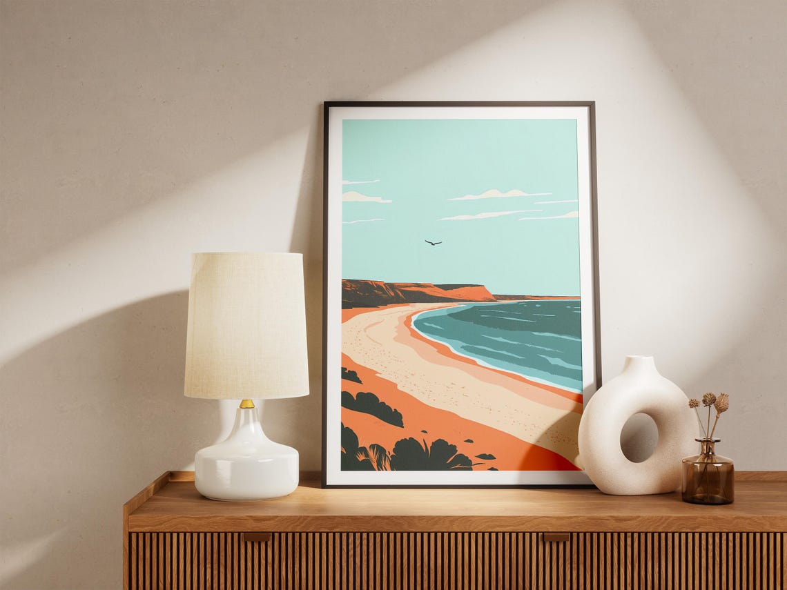 Ningaloo Coast Sandy Beach Bay Orange Cliffs Lone Seabird Poster - Image 5
