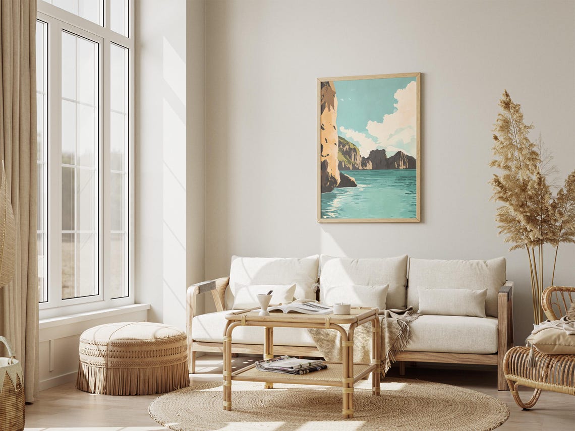 Turquoise Bay with Limestone Karst Cliffs Coastal Art Poster - Image 4